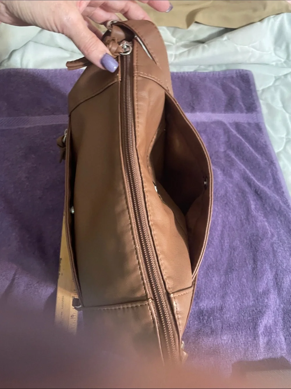 Bueno Brown Messenger Bag with Multiple Zippers